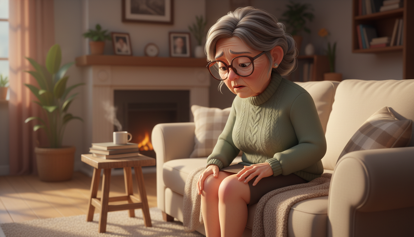 거실 소파 관절 붓기가 있는 무릎