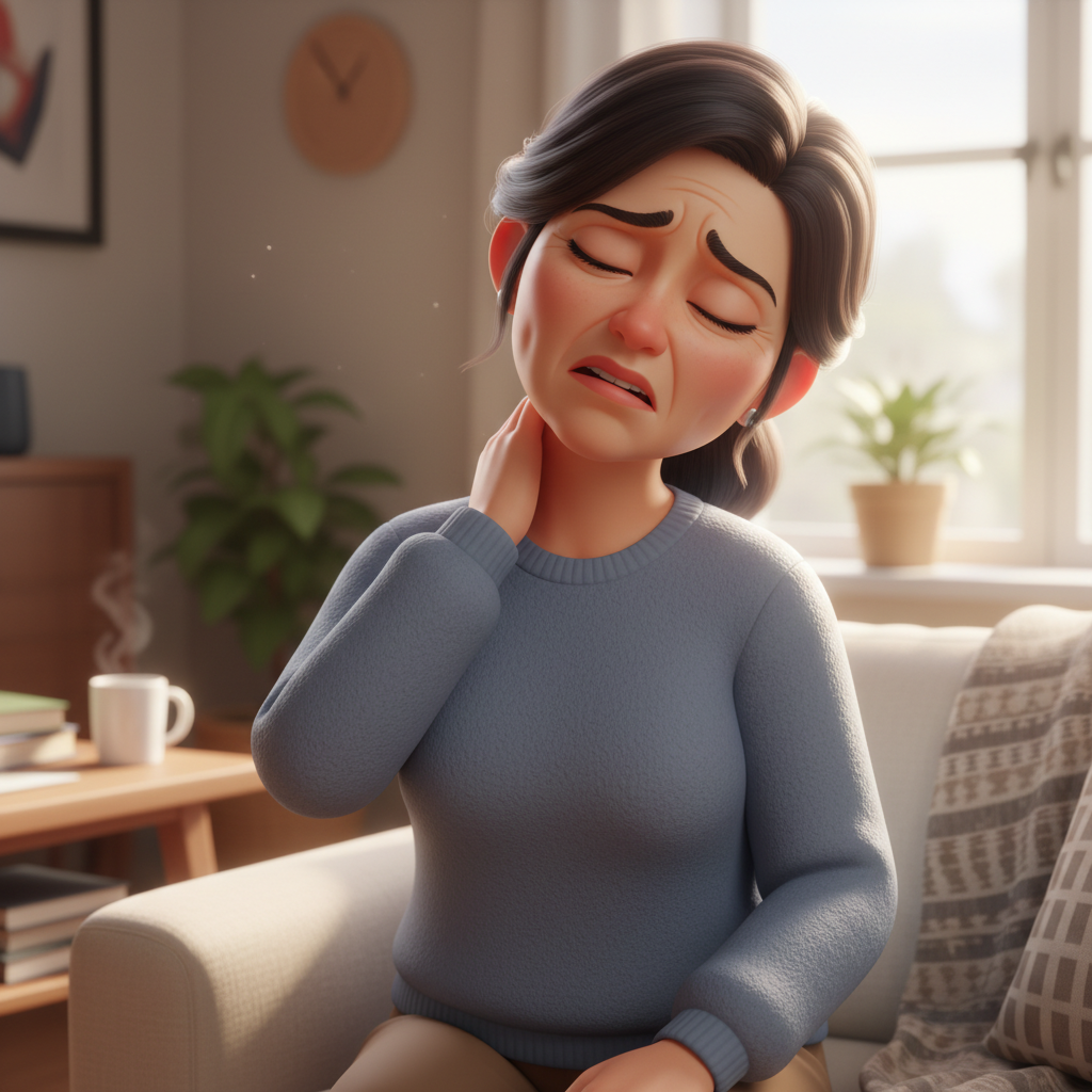 염증 줄이는 생활습관이 필요한 만성 통증과 피로를 느끼는 중년 여성