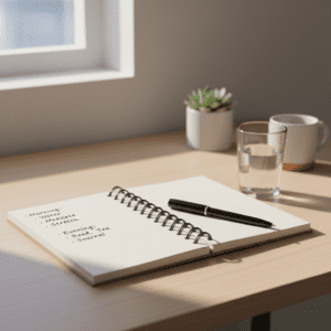 자가 진단 리스트와 물 한 잔