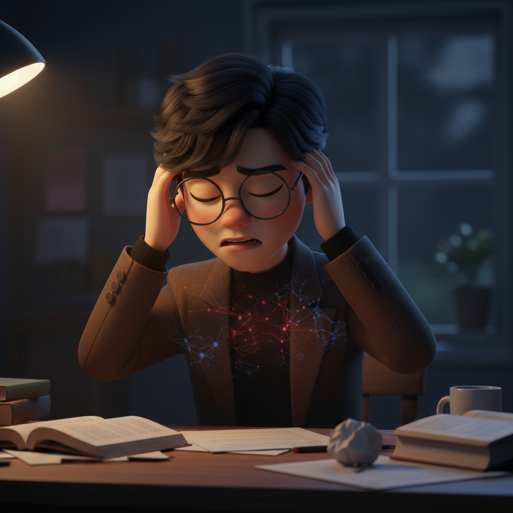 두통 자주 생기는 원인 자율신경 긴장 야간 장면