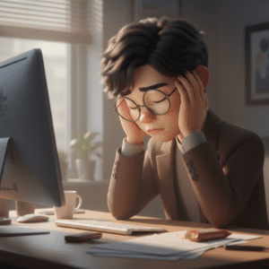 두통 자주 생기는 원인 혈당 변동 업무 중 장면