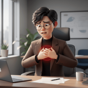 빠른 심장박동을 느끼는 모습 스트레스 몸 반응과 심장