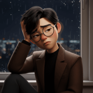 창가에 홀로 앉아 복잡한 마음을 달래는 모습