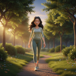 르몬 균형을 회복하고 가벼워진 몸으로 아침 산책을 즐기는 여성