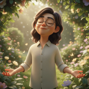 목 통증의 원인을 해결하고 가벼워진 몸으로 상쾌한 공기를 마시는 모습