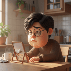 붓기와 피로감을 느끼며 거울을 보는 모습면역력 회복 루틴