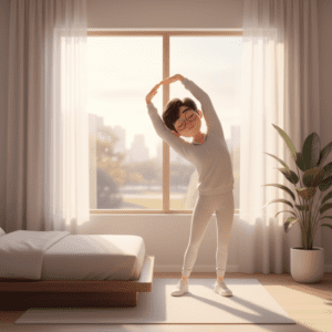 수면 리듬을 회복하여 개운하고 활기찬 아침을 맞이하는 모습