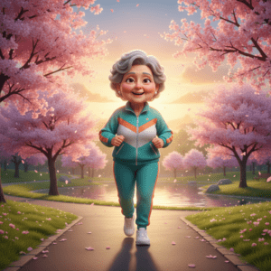 심장 건강을 회복하고 활기차게 아침 산책을 즐기는 모습